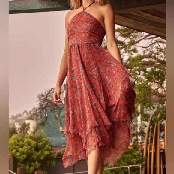 Misa Los Angeles | Dresses | Misa Los Angeles Adele Paisley Halter  Handkerchief Hem Dress | Poshmark